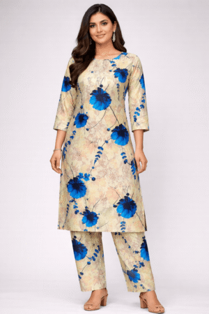 2 Piece Soft Pastel Floral Lawn Bana Dora Dress – Blue Blossom Design